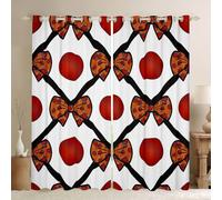 Homewish Cricket Window Curtains 46 x 72 Inch 2 Panel Sets - Coquette Aesthetic Bow Blackout Curtains Ball Sports Window Treatments Drapes Diamond Lattice Design Geometric Checkered Plaid for Bedroom