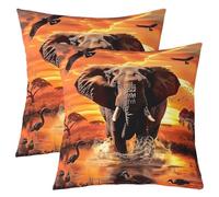 Homewish Cushion Covers Set of 2 40 x 40 cm 3D Elephant Cushion Cover Wild Safari Theme Cushion Covers Throw African Elephant Birds Print Decorative Cushion Covers Aesthetic Natural Landscape