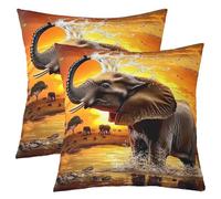 Homewish Cushion Covers Set of 2 50 x 50 cm 3D Elephant Cushion Cover Orange African Elephant Cushion Covers Throw Ethnic Wild Animal Print Decorative Cushion Covers Exotic Style Nature Theme