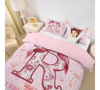 Homewish Custom Name 3D Initial Letter R Quilt Cover Single with Unique Bow Design Coquette Pink Bow Duvet Cover Aesthetic Bowknot Cute Preppy Bed Set Flower Floral Monogrammed Bedding Set(R)