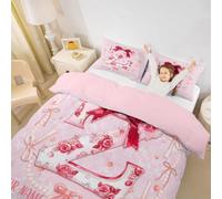 Homewish Custom Name Initial Letter Z Birthday Gifts Coquette Bow Quilt Cover Single with Rose Floral Design Cute Preppy Pink Bow Duvet Cover Unique 3D Aesthetic Preppy Bowknot Bedding Set(Z)