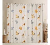 Homewish Cute Animals Window Curtains 52 x 63 Inch 2 Panel Sets - Cartoon Giraffe Lion Tiger Wildlife Blackout Curtains Toddler Zoo Wild Animals Window Treatments Drapes Elephant Zebra Woodland