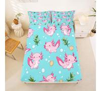 Homewish Cute Axolotl Bed Sheets Single Adorable Bubbles Axolotls Fitted Sheet Deep Pocket 16 inch (40 cm),Boys Kawaii Ocean Shell Animal Bedding Set Bed Cover with 1 Pillowcase