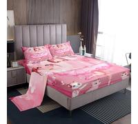 Homewish Cute Ballet Girl Bed Sheets Single Ballerina Design Sheet Set Pink Princess Dancing Dress Bedding Set For Kids Boys Girls,Kawaii Cat Fitted Flat Sheets 3 Piece
