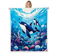 Homewish Cute Black Kill Whale Fleece Blanket 229x229cm for Couch