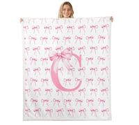 Homewish cute bowknot Fuzzy Plush Throw personalized initial C Fleece Blanket Princess Style Bow Tie Sherpa Blanket - coquette Monogrammed Decor for Bed Couch 40"x50"