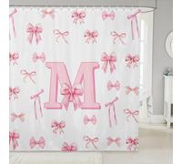 Homewish Cute Bows Shower Curtain 72" W x 72" L - Personalized Initial Letter M Waterproof Bathroom Curtains Kawaii Pink Bow Knot Bath Curtain Monogram Letter Girly Bowknot Bathroom Accessories