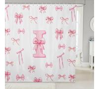 Homewish Cute Bows Shower Curtain 72" W x 78" L - Personalized Initial Letter I Waterproof Bathroom Curtains Kawaii Pink Bow Knot Bath Curtain Monogram Letter Girly Bowknot Bathroom Accessories