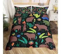 Homewish Cute Capybara Bedding Sets Double,Kawaii Capybara Duvet Cover,Tropical Cactus Comforter Cover,Summer Sunflowers Leaf Quilt Cover,Botanical Natural Theme Quilt Cover with Zipper,Colorful 3Pcs