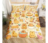 Homewish Cute Capybara Double Duvet Cover Set Cartoon Capybaras Bedding - Funny Rodent Animals Design Quilt Cover for Kids Boys Girls Cute Room Decor Kawaii Sweet Desserts Bed Set Reversible