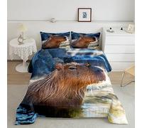 Homewish Cute Capybara Duvet Set for Toddler Youth, Kids Lovely Rodent Animal Bedding Funny Capybara with Butterfly Coverless Duvet, Wildlife Rodent Animal Quilt Single 2Pcs, Microfiber Soft