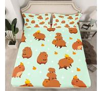 Homewish Cute Capybara Fitted Sheet,Kids Cute Capybara Bed Sheets Single,Kawaii Rodent Animals Sheets,Capybara lovers Bedding Set 2Pcs,Light Green Capybara Gifts for Girls