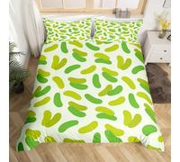 Homewish Cute Cucumbers Duvet Cover Cartoon Pickles Botanical Vegetable Print Bedding Set for Boys Teens Catoon Realistic Food Watercolor Theme Double Comforter Cover Bedroom Decor with 2 Pillowcases
