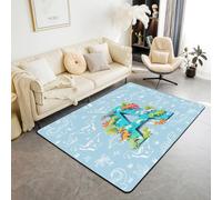 Homewish Cute Dinosaur Area Rug 100x150 cm Cartoon Initial Letter A Rug For Bedroom Living Room Wild Animals Dino Carpet Decor Jungle Dinosaurs Indoor Floor Mat Non Slip