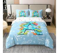 Homewish Cute Dinosaur Cotton Duvet Cover King Cartoon Initial Letter A Bedding Set For Kids Boys Girls Adults Wild Animals Dino Comforter Cover Jungle Dinosaurs Bed Set 3 Pcs
