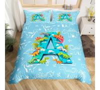 Homewish Cute Dinosaur Duvet Cover Single Cartoon Initial Letter A Bedding Set Wild Animals Dino Comforter Cover For Kids Boys Girls,Jungle Dinosaurs Bed Set