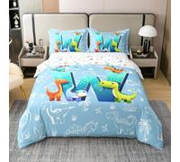 Homewish Cute Dinosaurs Cotton Duvet Cover Super King Jungle Dinosaur Bedding Set For Kids Boys Girls Adults Cartoon Initial Letter W Comforter Cover Dino Wild Animals Bed Set 3 Pcs