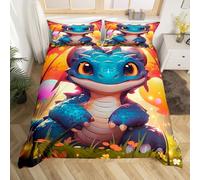 Homewish Cute Dragon Comforter Cover Kawaii Animal Bed Set Kids Room Decor, Anime Wildlife Single Duvet Cover Colorful Balloon Toddler Bedding Set, Spring Garden Blossoms Bedspread Cover