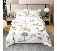Homewish Cute Farm Animals 100% Cotton Duvet Cover King Cartoon Horse Sheep Cow Pig Bedding Set Kids Rustic Farmhouse Cabin Quilt Cover Woodland Animal Trees Bed Set for Boys Girls Bedroom