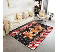 Homewish Cute Gingerbread Man Area Rug 100x150cm Nutcracker Christmas Decor Carpet, Sweet Candy Cane Living Room Rugs For Boys Kids Girls Winter Snowflake Decorations Indoor Floor Mat