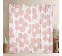 Homewish Cute Girly Pink Blackout Curtains Rustic Daisy Flowers Curtains for Living Room Bedroom Vintage 60S 70S Groovy Window Treatments Cartoon Garden Floral Drapes 2 Panels,52 x 63 Inch