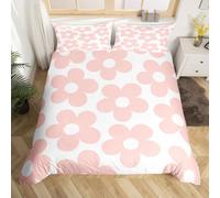 Homewish Cute Girly Pink Duvet Cover Super King Rustic Daisy Flowers Quilt Cover Vintage 60S 70S Groovy Bedding Set for Kids Boys Girls Cartoon Garden Floral Bed Set Modern Aesthetic Decor