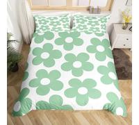 Homewish Cute Green Floral Duvet Cover Super King 70S Daisy Flowers Quilt Cover Retro Hippie Aesthetic Bedding Set for Kids Boys Girls Rustic Garden Wildflowers Bed Set
