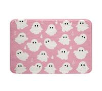 Homewish Cute Halloween Ghost Bath Mat for Bathroom Pink Halloween Door Mat for Bedroom Music Notes Bathroom Rug Non Slip - White Pink Entrance Rug 20"x32"