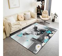 Homewish Cute Highland Cow Large Area Rug 150x200 cm, Vintage Countryside Wood Board Living Room Rug, Blue Butterfly Decorations Daisy Rugs for Bedroom Western Animals Ombre Oil Painting Carpet