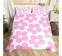 Homewish Cute Hot Pink Daisy Duvet Cover Super King Retro Hippie Flowers Quilt Cover 70S Groovy Floral Bedding Set for Kids Boys Girls Vintage Garden Aesthetic Bed Set