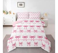 Homewish Cute Pink Bow Duvet Set King Size - Pink Check Bow Tie Bedding Set Coquette Preppy Bows Duvet Set - Buffalo Plaid Bowknot Coverless Duvet