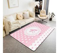 Homewish Cute Pink Bow Large Rugs for Living Room 150x200cm | Initial Letter A Floor Carpet Kawaii Love Heart Area Rugs Non Shedding for Hall Lounge Office