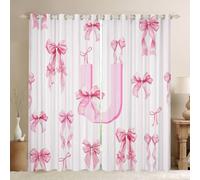 Homewish Cute Pink Bow Window Curtains 46 x 72 Inch 2 Panel Sets - Initial Letter U Blackout Curtains Princess Style Bowknot Window Treatments Drapes Girly Kawaii Alphabet Bow Tie for Bedroom