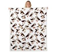 Homewish Cute Puffins Fleece Blanket Throw 127x152cm - Cottage Core Puffin Gifts Warm Plush Sherpa Blanket Ocean Birds Themed Fuzzy Throw Minimalist Modern Coastal for Bed Sofa Couch