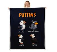 Homewish Cute Puffins Fleece Blanket Throw 127x152cm - Ocean Bird Animals Decorative Warm Sherpa Blanket Modern Nature-Themed Fuzzy Plush Throw Black Puffin Gifts for Bed Sofa Couch