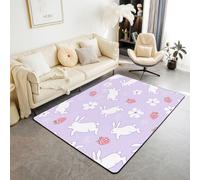 Homewish Cute Rabbit Area Rugs 100x150cm for Bedroom Living Room - Princess Bowknot Modern Floor Carpet for Kids Teens Strawberry Floral Large Rugs Fantasy Aesthetic Non Shedding Carpet
