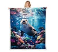 Homewish Cute Sea Otter Fleece Blanket 127x152cm for Sofa