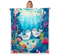Homewish Cute Sea Otter Fleece Blanket 76x102cm for Sofa