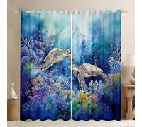Homewish Cute Sea Turtles Window Curtains 46 x 72 Inch 2 Panel Sets - Sea Turtle Blackout Curtains Wild Animal Coral Blue Window Treatments Drapes Underwater Ocean Marine Life for Bedroom