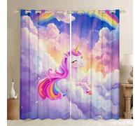 Homewish Cute Unicorn Window Curtains 2 Panel Sets Cartoon Animal 46 x 54 Inch Blackout Curtains For Girls Bedroom Decor,Kawaii Rainbow Unicorn Window Treatments Dreamy Princess Style Drapes