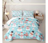 Homewish Cyan Teal Snowman Quilted Bedspread Set King