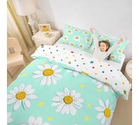 Homewish Daisy Flowers Duvet Cover Single Garden Artwork Bedding Set Daisy Floral Teal Quilt Cover For Kids Boys Girls,Rustic Farmhuse Style Bed Set