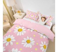 Homewish Daisy Flowers Duvet Cover Single Pink White Yellow Bedding Set Rustic Floral Daisy Quilt Cover For Kids Boys Girls,Circular Wave Point Bed Set