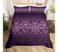 Homewish Damask Bedding Sets Single Size, Deep Purple Ombre Floral Duvet Cover Sets for Adults Women, Bohemian Paisley Damask Comforter Cover, Violet Victorian Baroque Bedding & Linen 2Pcs