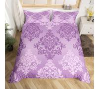 Homewish Damask Single Duvet Cover Sets for Adults Women, Ombre Purple Baroque Floral Bedding Sets for Teens Girls, Chic Violet Medallion Printed Comforter Cover, Microfibre Bedding & Linen