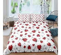 Homewish Dandelion Duvet Cover Ladybug Bedding Set Farmhouse Animal Comforter Cover Field Nature Theme Bedspread Cover For Kids Boys Girls Bedroom Decor With 1 Pillow Case Single Size White Red