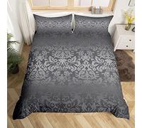 Homewish Dark Grey Single Size Duvet Cover Sets, Gray Ombre Damask Bedding Set for Kids Adults, Royal Victorian Baroque Comforter Cover, Hotel Luxurious Bohemian Medallion Bedding & Linen