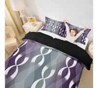 Homewish Dark Purple And Grey Duvet Cover Ombre Striped Lines Bedding Sets, Decorative Abstract Wave Stripes Bed Cover Modern Geometric Gradient Bed Set Single