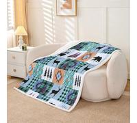 Homewish Deer Fleece Blanket 40"x50" Bear Sherpa Blanket Pine Trees Aztec Claw Prints Patchwork Fuzzy Plush Throw - Southwestern Country Style Blue Decor for Bed Couch