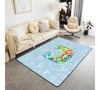 Homewish Dino Cute Initial Letter U Area Rug 150x200 cm Dinosaur Monogram Rug For Bedroom Living Room 3D Dinosaur Carpet Decor Jungle Animals Indoor Floor Mat Non Slip